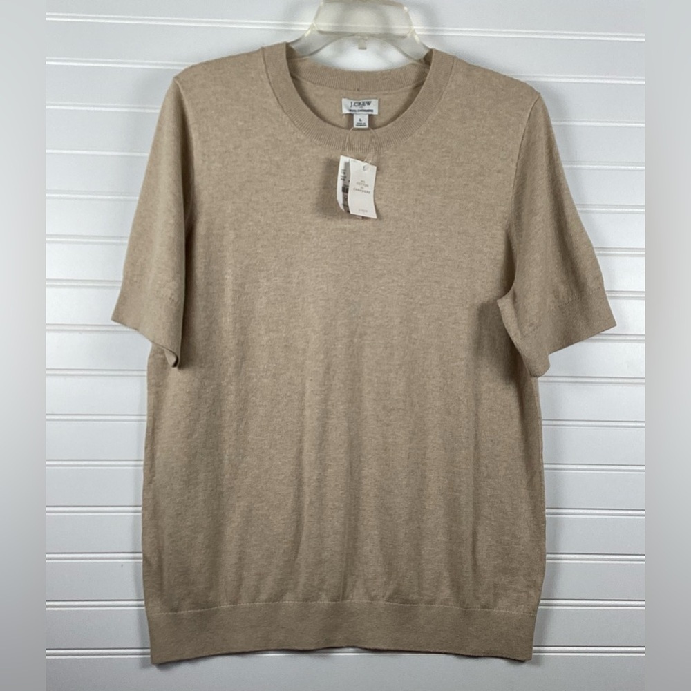 J Crew Factory NWT Tan Cotton and Cashmere Blend Short Sleeve Top Size Large
